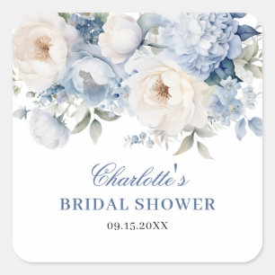 Sticker Carré Fête de mariage Fleurs Bleues et Blanches 