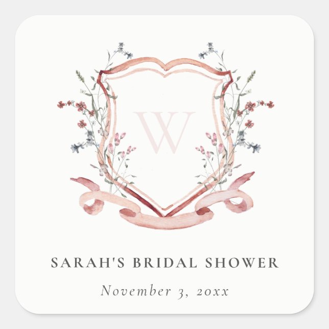 Sticker Carré Fête de mariage floral couronne aquarelle rose (Devant)