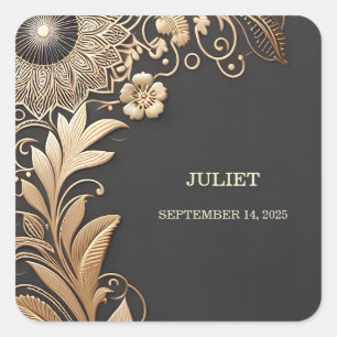 Sticker Carré Fête de mariage floral vintage avec gaufrage à la 