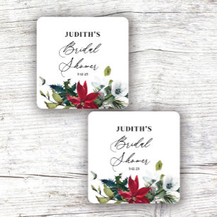Sticker Carré Fête de mariage hivernale Poinsettia