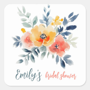 Sticker Carré Fête de mariage personnalisée avec aquarelle flora
