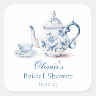 Sticker Carré Fête de mariage thème floral bleu Tasse de thé