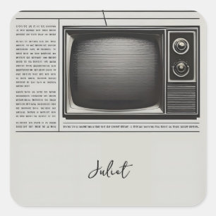 Sticker Carré Fête de Mariage Vintage Ancien Journal Rétro