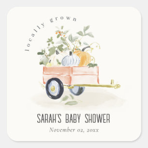 Sticker Carré Fête de Naissance à l'aquarelle avec Chariot de Ci