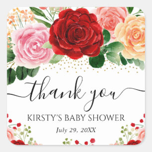 Sticker Carré Fête de naissance aux roses rouges et jaunes à l'a