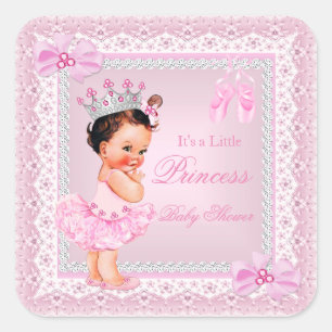 Sticker Carré Fête de naissance de bébé princesse fille rose bal