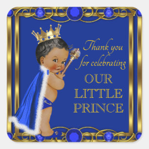 Sticker Carré Fête de naissance de prince Afro-Américain Bleu Or