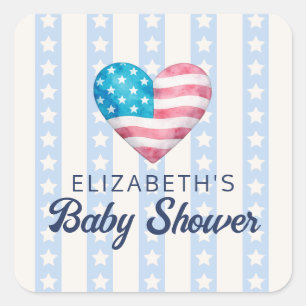 Sticker Carré Fête de naissance d'un garçon avec cœur et étoiles