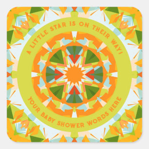 Sticker Carré Fête de Naissance Étoile Amusante Verte Enjouée Or