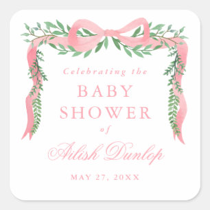 Sticker Carré Fête de naissance garçon élégant ruban rose avec v