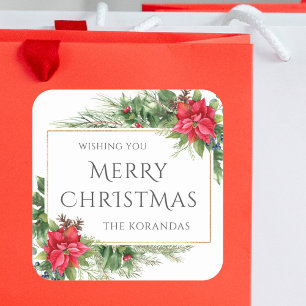 Sticker Carré Fête de Noël à l'aquarelle rouge