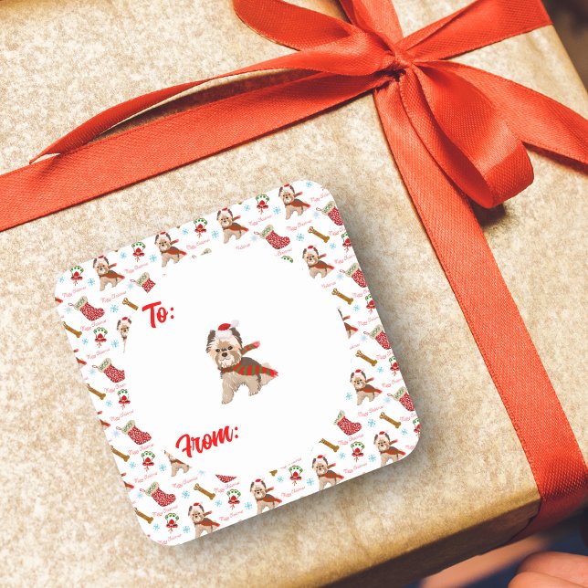 Sticker Carré Fête de Noël avec Yorkie Motif (Créateur téléchargé)
