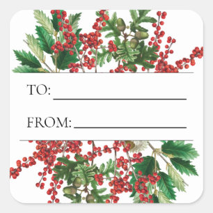 Sticker Carré Fête de Noël Berries Acorn À feuillage persistant