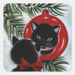 Sticker Carré Fête de Noël de Chat Noir