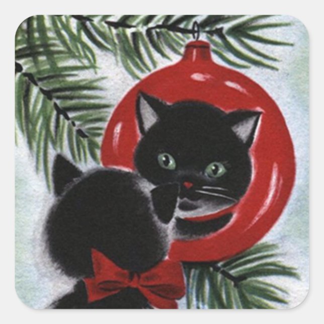 Sticker Carré Fête de Noël de Chat Noir (Devant)