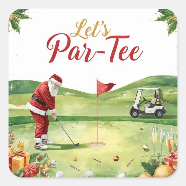 Sticker Carré Fête de Noël de golf Par-tons le tee avec le Père  (Devant)