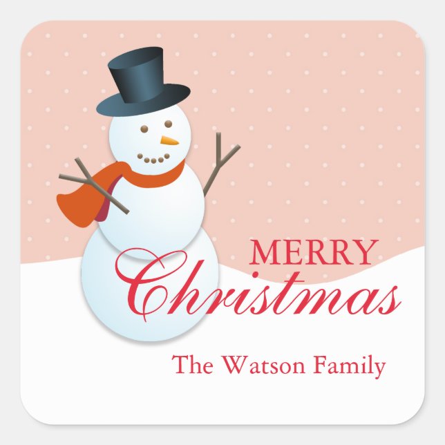 Sticker Carré Fête de noël de l'amical bonhomme de neige du pôle (Devant)