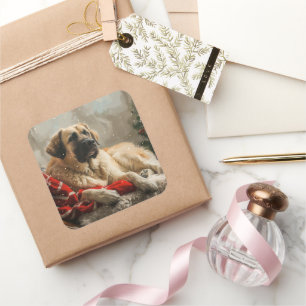 Sticker Carré Fête de Noël des Chiens de Berger Anatoliens