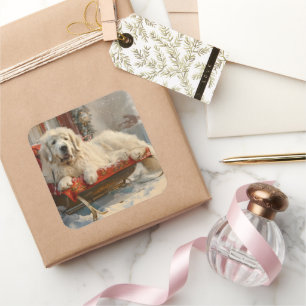 Sticker Carré Fête de Noël des Chiens des Pyrénées