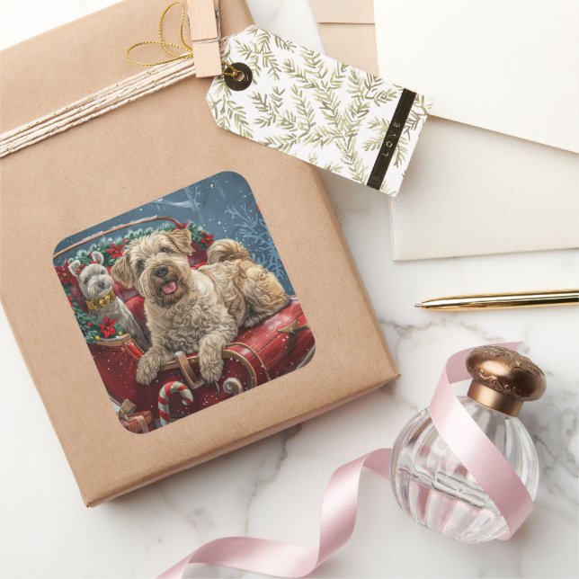 Sticker Carré Fête de Noël des chiens errants (Cadeaux)