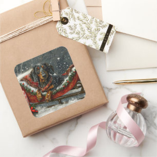 Sticker Carré Fête de Noël du chien Dachshund