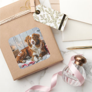 Sticker Carré Fête de Noël du chien de canard de la Nouvelle-Éco