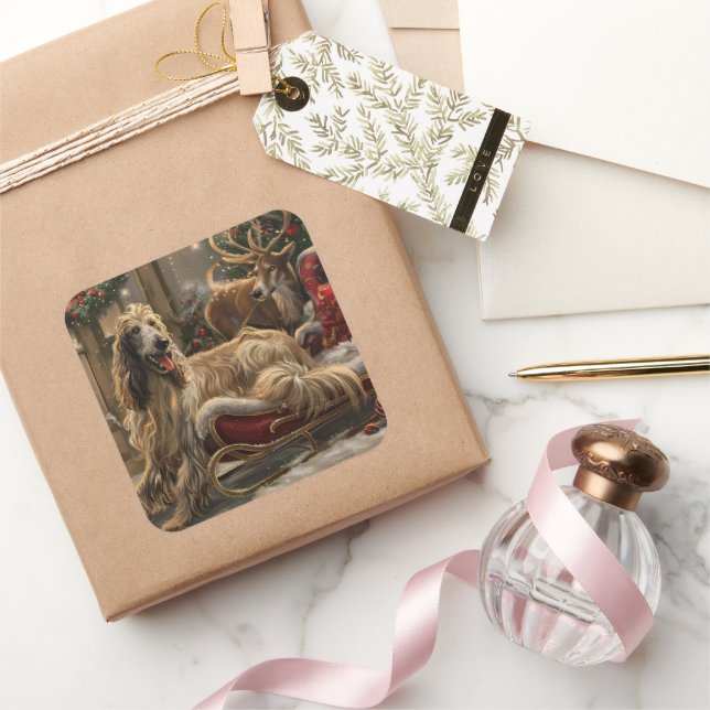 Sticker Carré Fête de Noël du chien de chien de chien de chien d (Cadeaux)