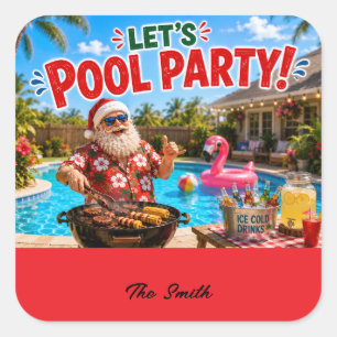 Sticker Carré Fête de Noël en juillet au bord de la piscine avec
