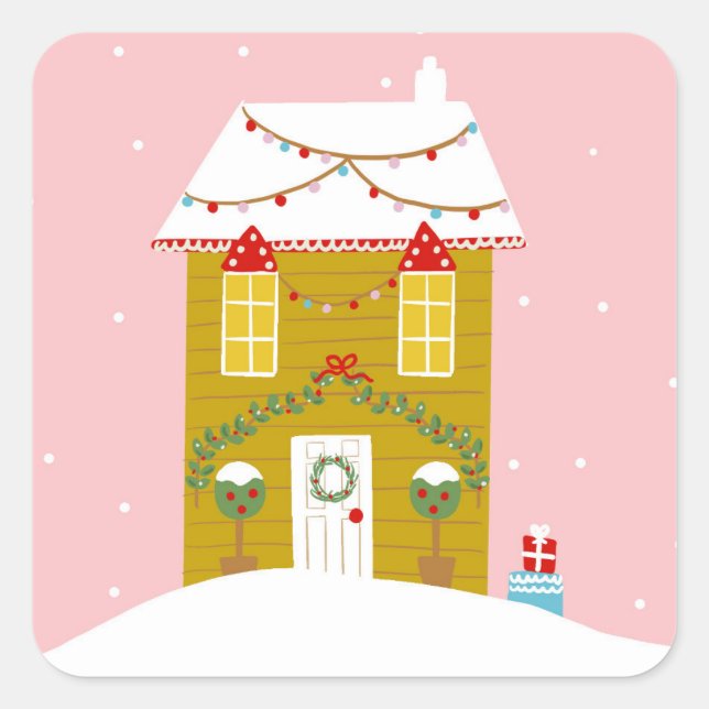 Sticker Carré Fête de Noël rose Anniversaire de enfant (Devant)