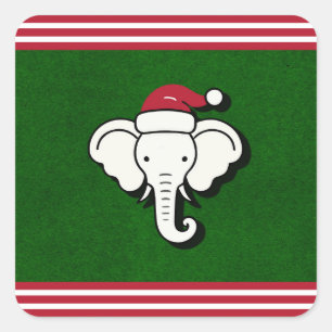 Sticker Carré Fête de Noël Rouge & Vert Blanc Eléphant Cadeau