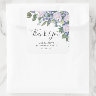 Sticker Carré Fête de retraite florale bleue blanche Merci