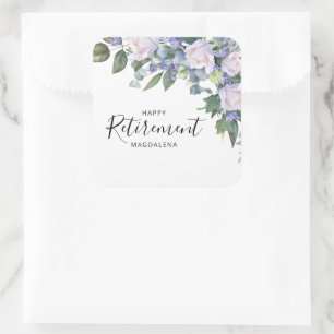 Sticker Carré Fête de retraite florale bleue élégante 