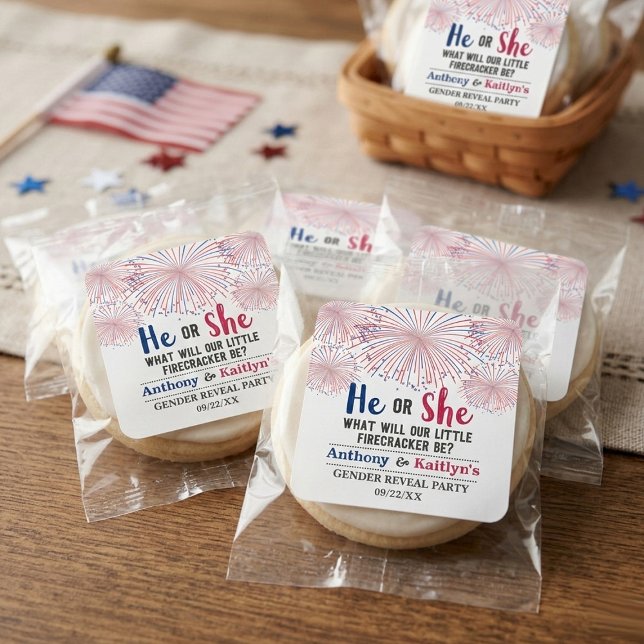 Sticker Carré Fête de révélation du sexe pour le 4 juillet avec  (Créateur téléchargé)