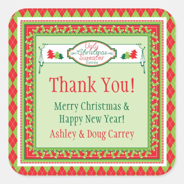 Sticker Carré Fête de Sweater de Noël laid Favoriser les étiquet (Devant)