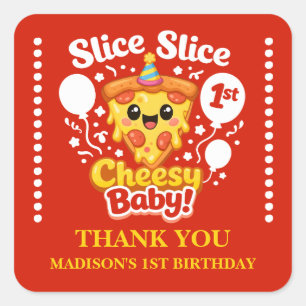 Sticker Carré Fête de tranche de pizza – Cadeau de fête pour 1er