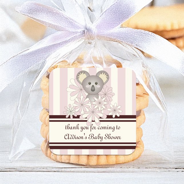 Sticker Carré Fête des enfants rose Koala / Fille Baby shower (Créateur téléchargé)