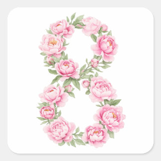Sticker Carré Fête des femmes Fleur de pivoine pour le 8 mars