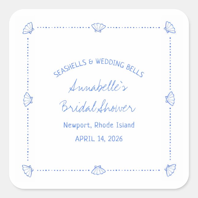 Sticker Carré Fête des mariées Coquillages à main et cloches Mar (Devant)