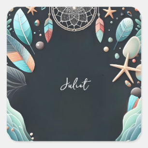 Sticker Carré Fête des mariées en verre de mer empilée sur le sa