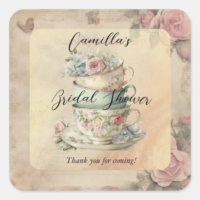 Sticker Carré Fête des mariées Ephemera de Teacups Florales empi (Devant)