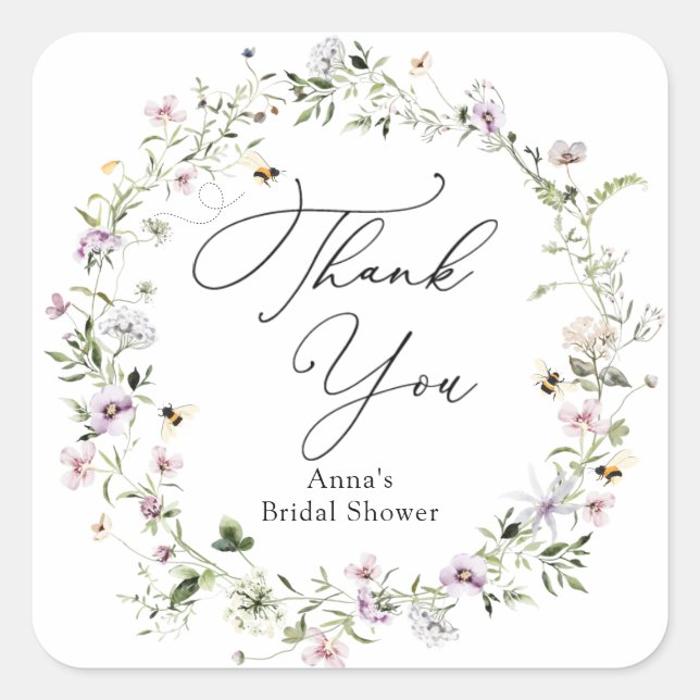 Sticker Carré Fête des mariées Fleur sauvage abeille et lavande (Devant)