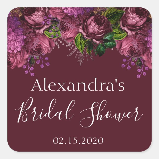 Sticker Carré Fête des mariées Floral Marsala Bourgogne (Devant)
