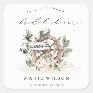 Sticker Carré Fête des mariées florale de la roue d'Ancre marine