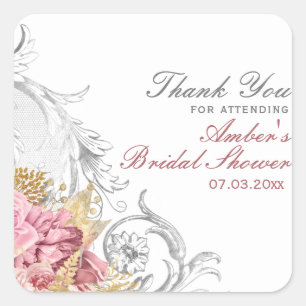 Sticker Carré Fête des mariées florale rose