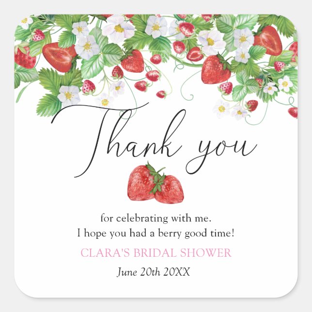 Sticker Carré Fête des mariées fraise (Devant)