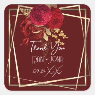 Sticker Carré Fête des mariées mariage Favoriser Rouge Floral Bo