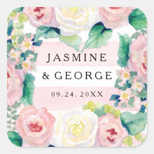 Sticker Carré FÊTE DES MARIÉES MODERNE Chic Wide Stripes avec Ro