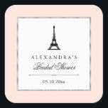 Sticker Carré Fête des mariées Paris Elegance<br><div class="desc">Ces stickers chic sont la touche parfaite pour votre élégante douche nuptiale à thème parisien. Arrière - plan rose doux,  cadre faux argent,  image de la Tour Eiffel,  élégant texte noir.</div>