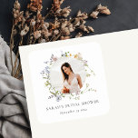 Sticker Carré Fête des mariées photo Rustic Meadow Floral Wreath<br><div class="desc">Si vous avez besoin d'une personnalisation supplémentaire,  n'hésitez pas à m'envoyer un message sur yellowfebstudio@gmail.com .</div>