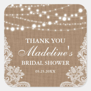 Sticker Carré Fête des mariées rustique Burlap String Merci dent